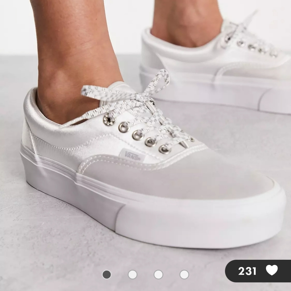 Vans Era Platform Sparkle Check lace detail sneakers in white